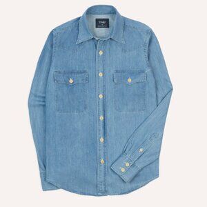 Drakes - Bleach Wash Denim Two-Pocket Western Shirt - Size S
